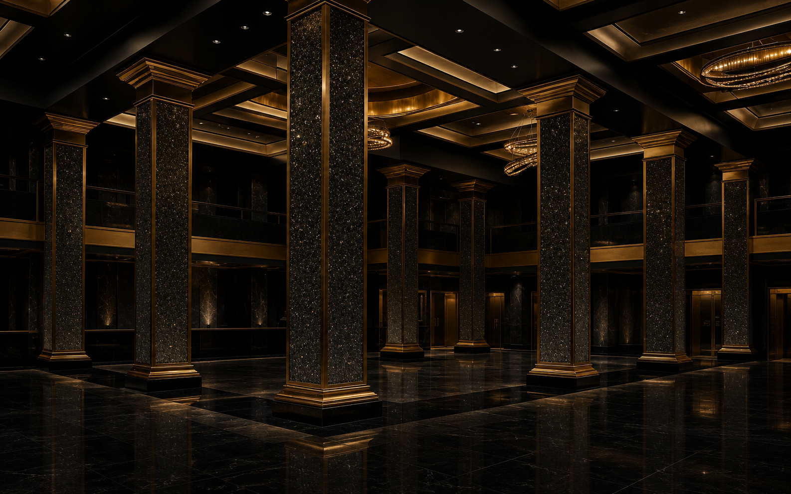 Grand hall with architectural columns finished in natural diamond coating