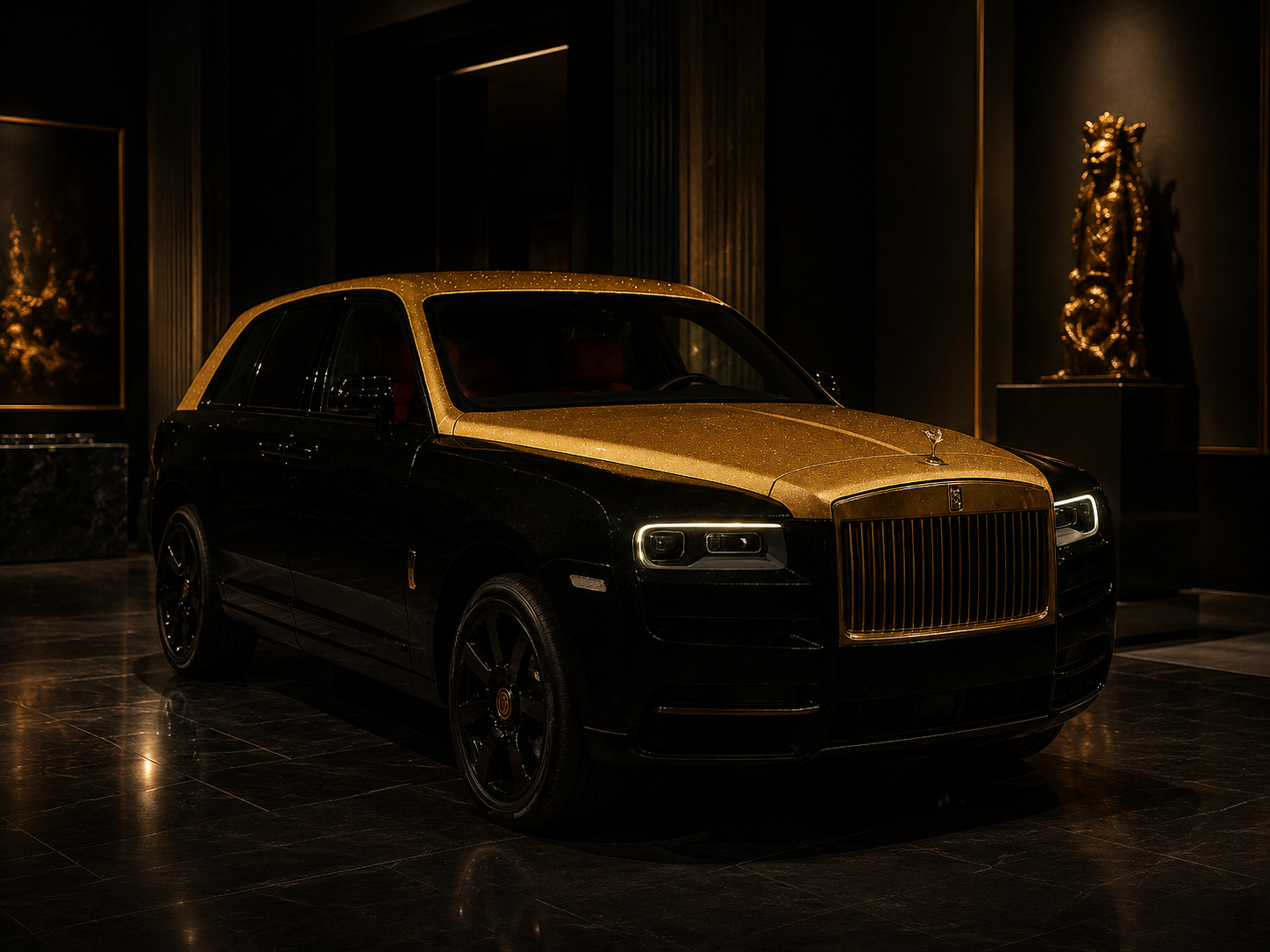 Black and gold luxury SUV with diamond-dusted upper coachwork