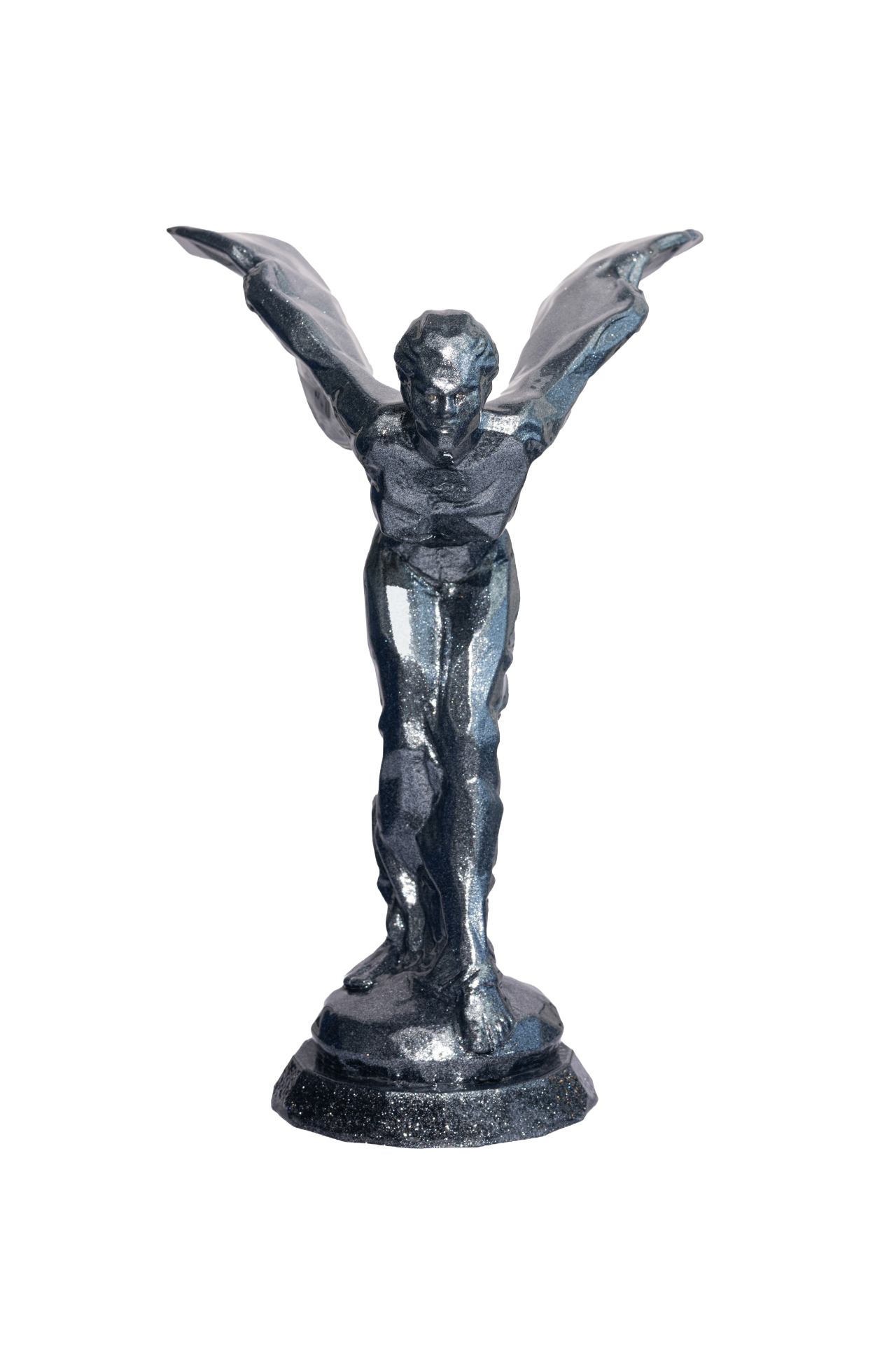 Diamond-dust silver winged spirit figurine