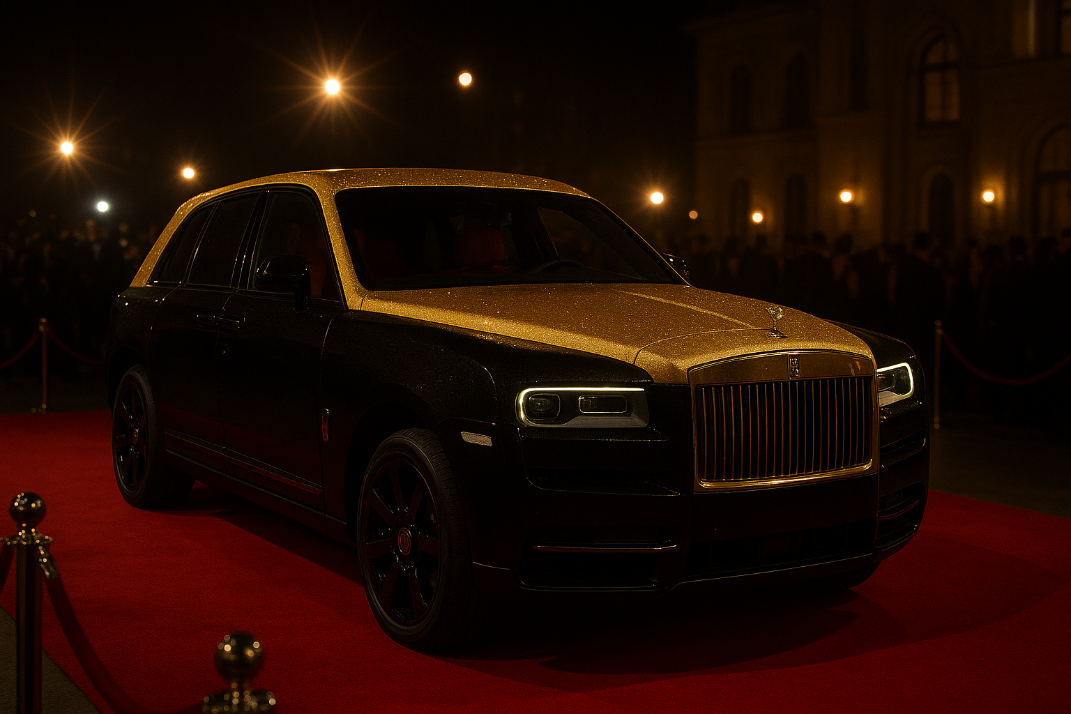 Rolls-Royce Cullinan with diamond-dusted upper coachwork on a red carpet arrival